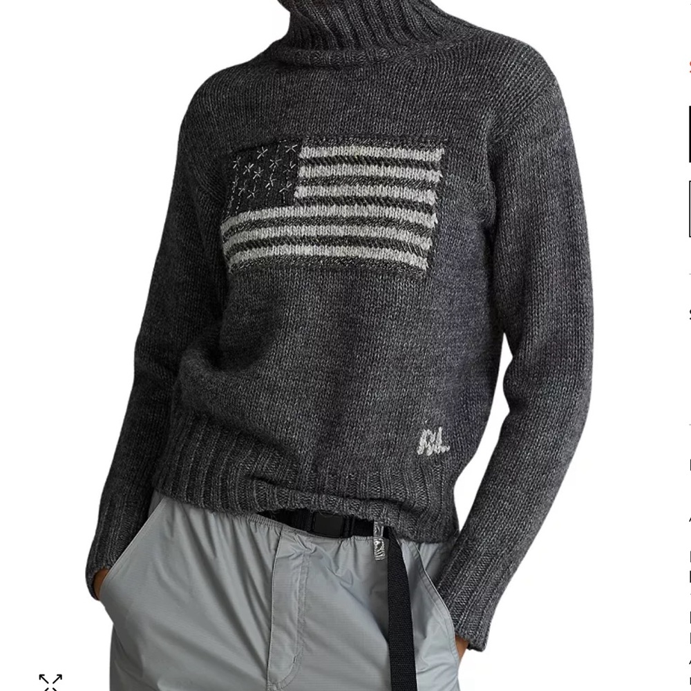 ISO Ralph Lauren grey beaded American flag turtleneck sweater